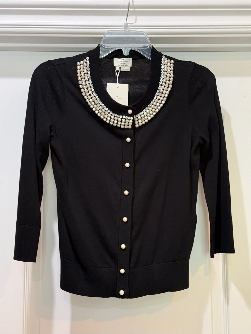 Kate Spade Tula Black Cardigan with Collar Embellishments